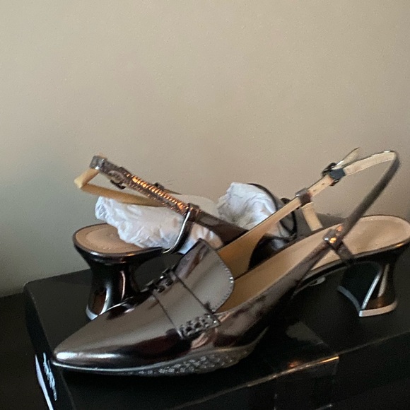 Coach Metallic Slingback Heels.                               Color, Anthracite - Picture 6 of 8